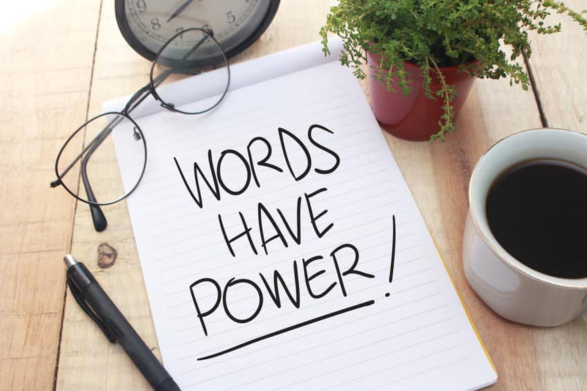 'words have power" written on paper